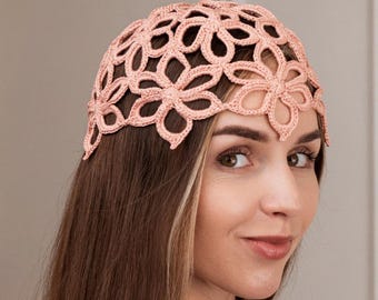 Crochet pattern hat beanie summer flower hat Boho headwear pattern DIY Lace crochet hat woman beanie pattern