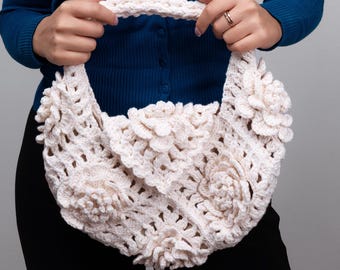 Handbag Crochet pattern + video tutorial crochet bag granny squares accessories DIY Lace crocheting purse flower