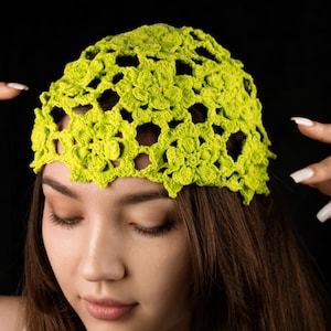 Crochet pattern hat beanie summer flower hat Boho style headwear pattern + video tutorial DIY Lace crocheting hat woman pattern unique