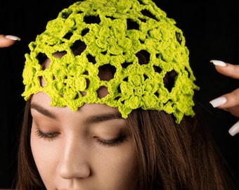 Crochet pattern hat beanie summer flower hat Boho style headwear pattern + video tutorial DIY Lace crocheting hat woman pattern unique