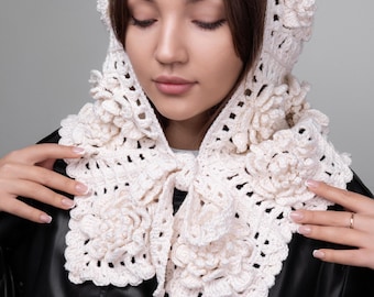 Crochet Balaclava hood pattern + video tutorial ganny squares fall headwear cowl easy pattern DIY Lace winter woman hat accessories