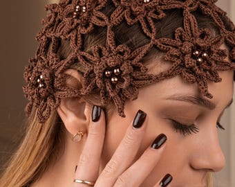 Mesh hat Crochet pattern + video tutorial beanie summer flower beanie hat Boho headwear DIY Lace crocheting woman hat accessories