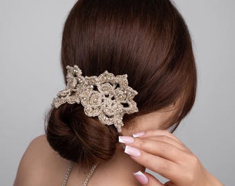 Crochet floral bun wrap hair pattern + video tutorial crochet rhinestones bling summer hair accessories DIY Lace crocheting headband choker