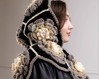 Crochet Balaclava hood pattern + video tutorial ganny squares fall headwear cowl easy pattern DIY Lace winter woman hat accessories
