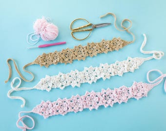 Crochet headband pattern + video tutorial crochet headwrap summer hair accessories DIY Lace crocheting accessory headscarf bandana