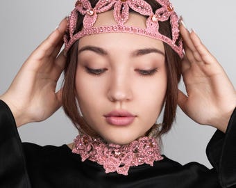 Crochet pattern bundle beanie + choker video tutorial bundle belt headwrap headband summer flower bling hat rhinestones Boho headwear DIY