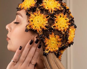 Crochet beanie DIGITAL PATTERN + video tutorial hat beanie with beads summer flower bling hat with rhinestones headwear pattern DIY Lace hat