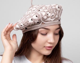 Beret Crochet pattern + video tutorial hat granny square french beret women vintage beret DIY headwear beret vintage easy pattern