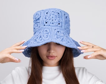 Crochet bucket hat pattern + video tutorial summer granny square hat Boho headwear pattern DIY crochet sun hat woman gifts