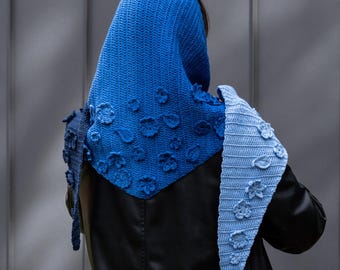 Crochet flower shawl pattern + video tutorial flower scarf headwear easy pattern DIY Lace winter woman accessories