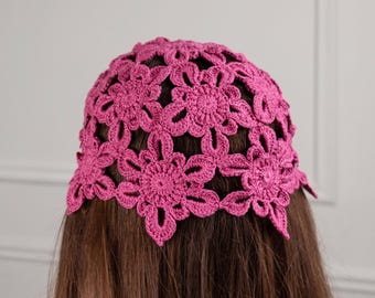 Crochet pattern hat beanie summer flower hat Boho style headwear pattern + video tutorial DIY Lace crocheting hat woman pattern unique