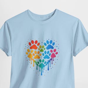 Colorful Paw Print Heart T-Shirt, Pet Lover Gift & Animal Rescue Shirt, Unisex Cotton Tee for Animal Adoption Casual Wear