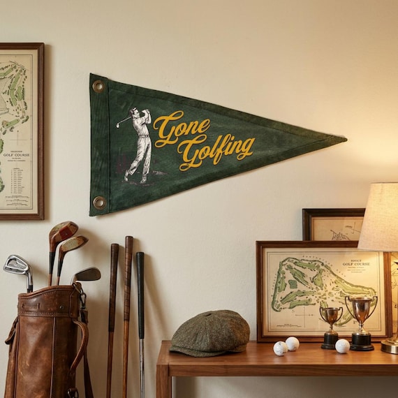 Vintage Sports Banner, Golf Decor, Funny Golfer Gift, Golf Flag Wall Art Print, Golf Memorabilia, Man Cave Bar