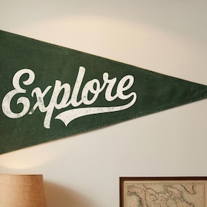Explore Cotton Pennant | Vintage Adventure Design | Fun Kids' Room Decor | Typography Gift for a Friend | Inspirational Nursery Wall Art