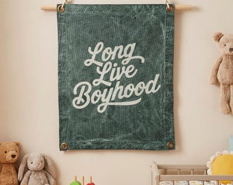 Es lebe die Boyhood Banner Banner | Wimpelkette für Kinderzimmer oder Schlafzimmer | Wandkunst für Kinderzimmer aus natürlichem Baumwollstoff