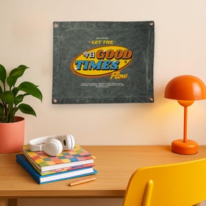 Gute Zeiten Retro Wand Kunst Druck | Trendiges Poster für ästhetische Raumdekoration | Vintage Grün / Schwarz / Natürliche Preppy Schlafsäle & Bar Warenkorb Banner