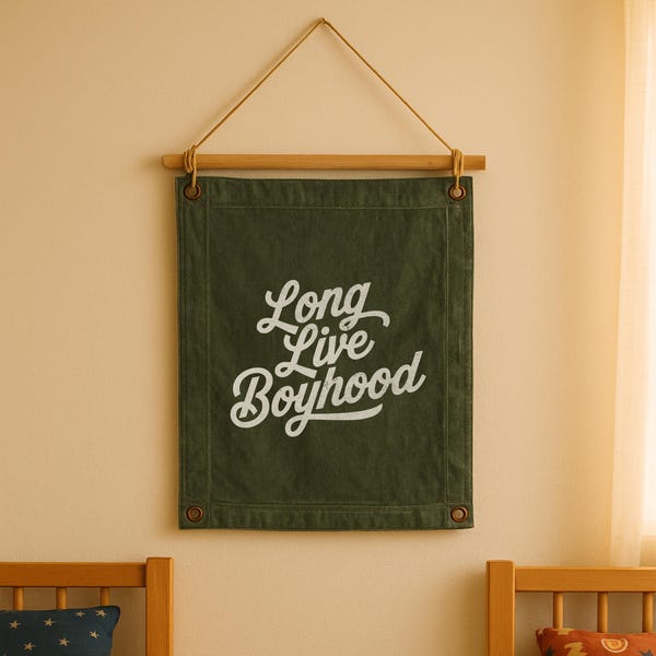 Long Live Boyhood Flag | Hanging Canvas Banner | Vintage Canvas Banner | Wall Art Pennant for Nursery | Living Room Decor Pennant