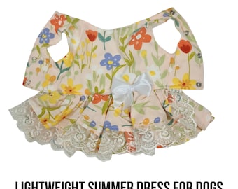 Floral Rayon Dog Dress: Beige Lace Outfit, Handmade Pet Clothing