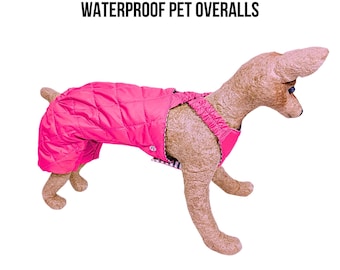Bright Pink Quilted Dog Pants – Waterproof Pet Overalls with Adjustable Straps & Snap Buttons