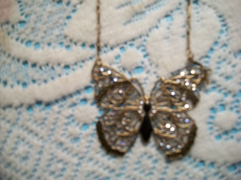 Anne Koplik Designs Crystal and Enamel Butterfly Fabulous Necklace Made in USA