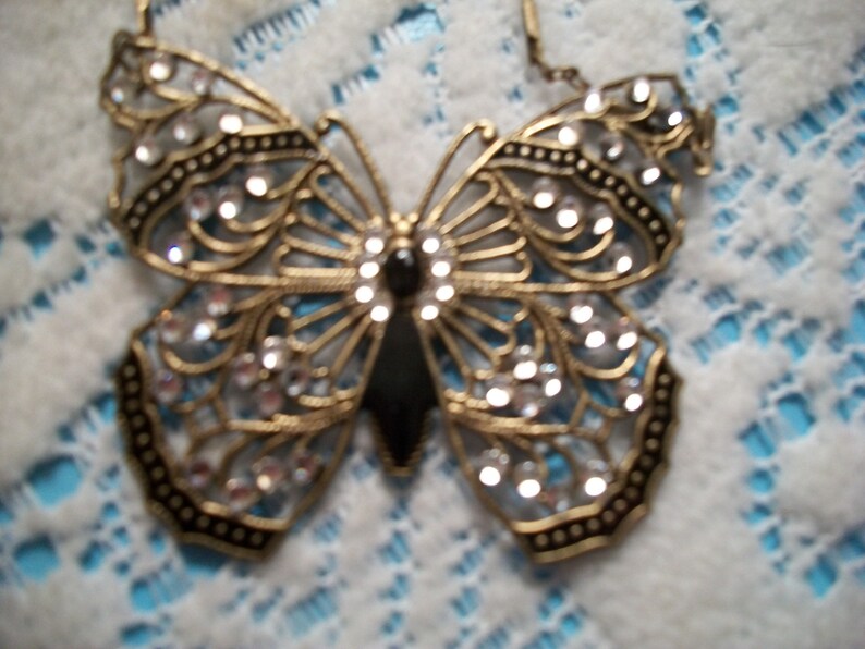 Anne Koplik Designs Crystal and Enamel Butterfly Fabulous Necklace Made in USA