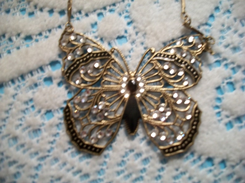 Anne Koplik Designs Crystal and Enamel Butterfly Fabulous Necklace Made in USA