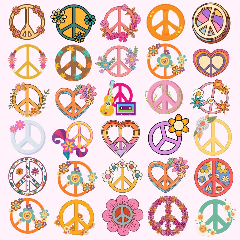 Retro Groovy Png Bundle, Groovy Clipart, Retro 70s Png, Hippie Flower Png, Vintage Sublimation Design, Instant Download image 4