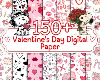 150+ Valentine’s Themed Digital Papers | Seamless Pink & Red Valentine Backgrounds | Instant Download | Valentine’s Day Scrapbook Paper