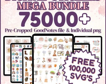 Pacchetto di oltre 75.000 Mega adesivi digitali, adesivi PNG, accesso a vita, oltre 100.000 SVG, Goodnotes, iPad, pacchetto completo del negozio, stagionali e altro ancora