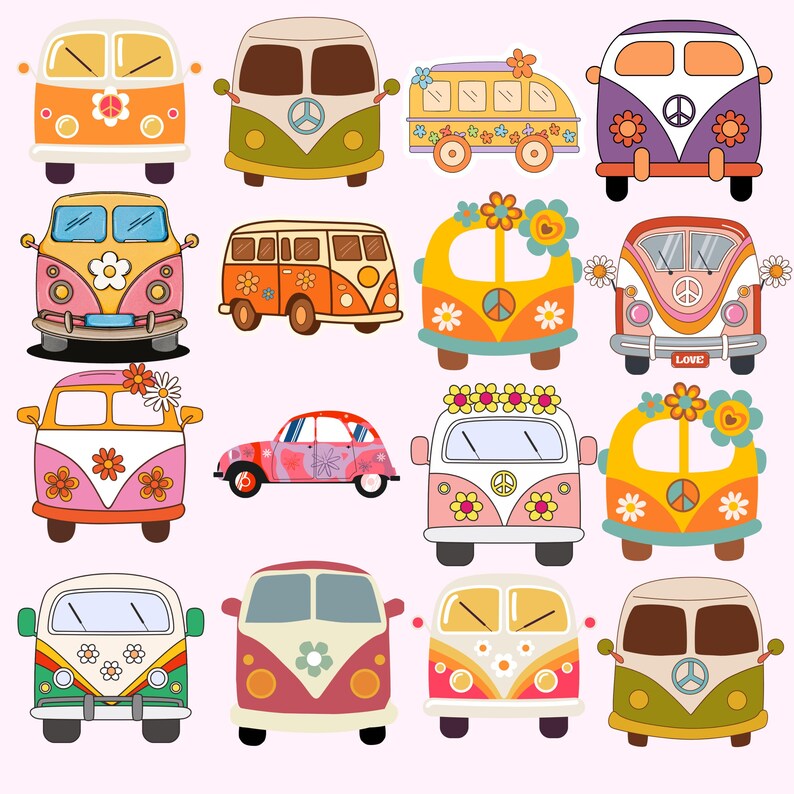 Retro Groovy Png Bundle, Groovy Clipart, Retro 70s Png, Hippie Flower Png, Vintage Sublimation Design, Instant Download image 6