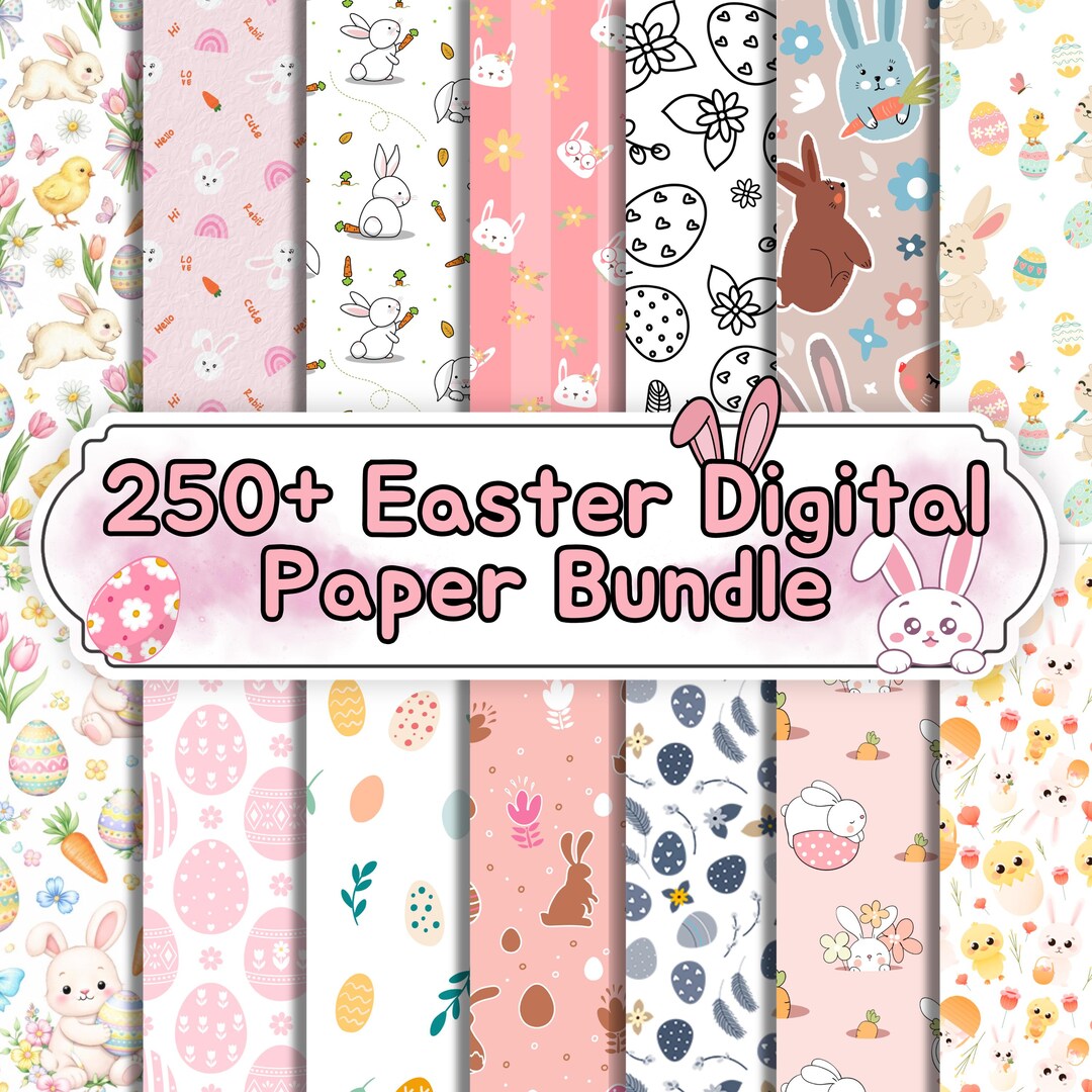 Easter Digital Paper Bundle Spring Bunny Egg Patterns Pastel Scrapbook ...