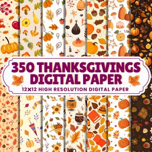 Thanksgiving Digital Paper 350+ PNG Designs, Fall Scrapbook Backgrounds