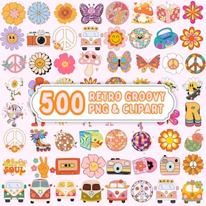 Retro Groovy Png Bundle, Groovy Clipart, Retro 70s Png, Hippie Flower Png, Vintage Sublimation Design, Instant Download