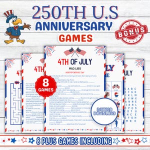 Pacchetto di giochi stampabili per la festa del 4 luglio / Giochi per il Giorno dell'Indipendenza per bambini e adulti / Attività patriottiche per il barbecue / Giochi per la riunione di famiglia del 4 luglio