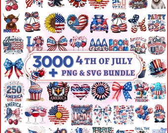 Pacchetto di clipart PNG per il 4 luglio / File PNG per il Giorno dell'Indipendenza / Grafica doodle patriottica USA / Download digitale di disegni per sublimazione e Cricut
