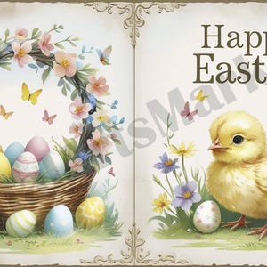 14 Cadeau universel de Pâques, art mural vintage poulet de Pâques, clipart oeuf, décoration de vacances maison fleurs de printemps, carte imprimée joyeux anniversaire,