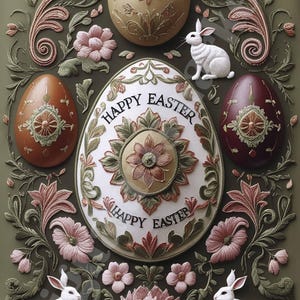Carte de Pâques 55 tricot et impressions, joyeux art imprimable lapin, clipart oeuf, broderie maison de vacances, art mural impression numérique, salutations de la famille