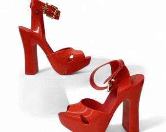Vivienne Westwood “Slave” Pumps, Anglomania + Melissa block heels w/buckle ankle straps sz 8