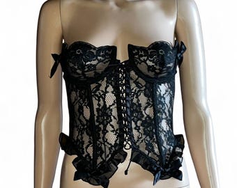 Vintage Victoria's Secret-korset uit de jaren 80-90: zwart kant, gouden label, maat 34B