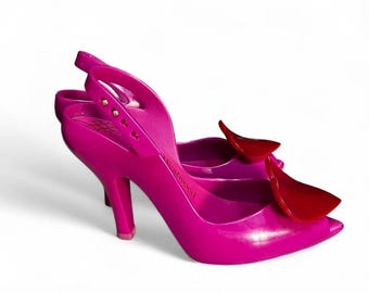 Vivienne Westwood Heart Dragonlady Pumps, Anglomania + Melissa Jelly Shoes, Hot Pink & Red VTG Sz 5
