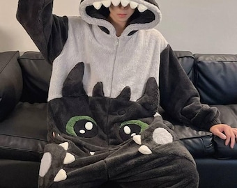 Kigurumi mask cosplay dragon pajama set - soft fleece overalls, unisex adult costume for Christmas, gifts, and parties