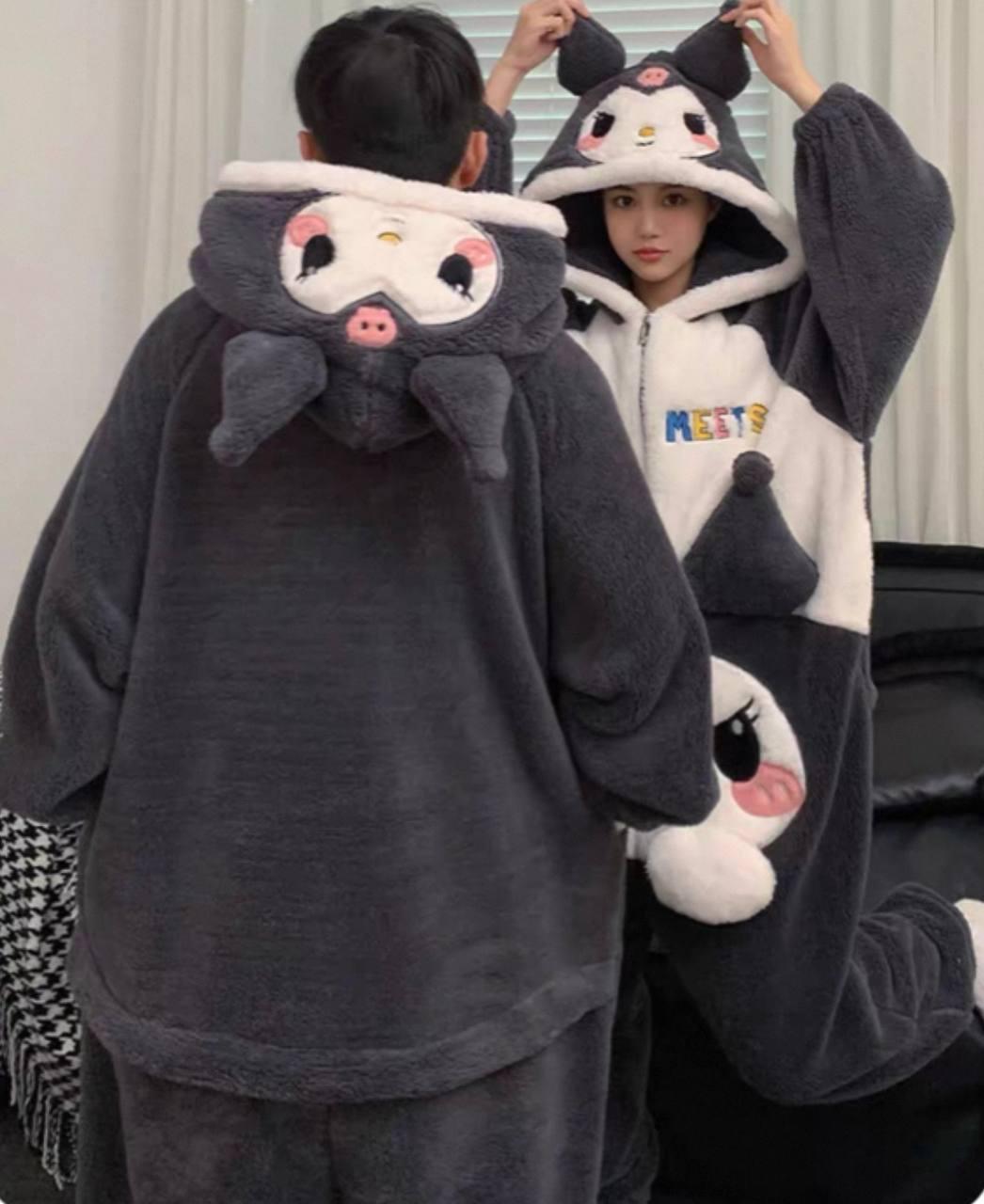 Kuromi Kigurumi, Adult Onesie, Unisex Zip-front Loungewear