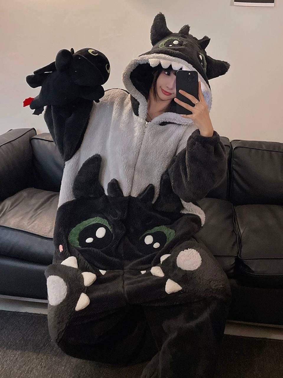 kigurumi フルセット Kigurumi Mask Cosplay Dragon Pajama Set - Soft Fleece Overalls