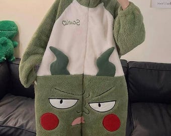 Grinch-kostuum, kigurumi, volwassen onesie voor kerst, uniseks fleece loungewear, pyjama met rits aan de voorkant