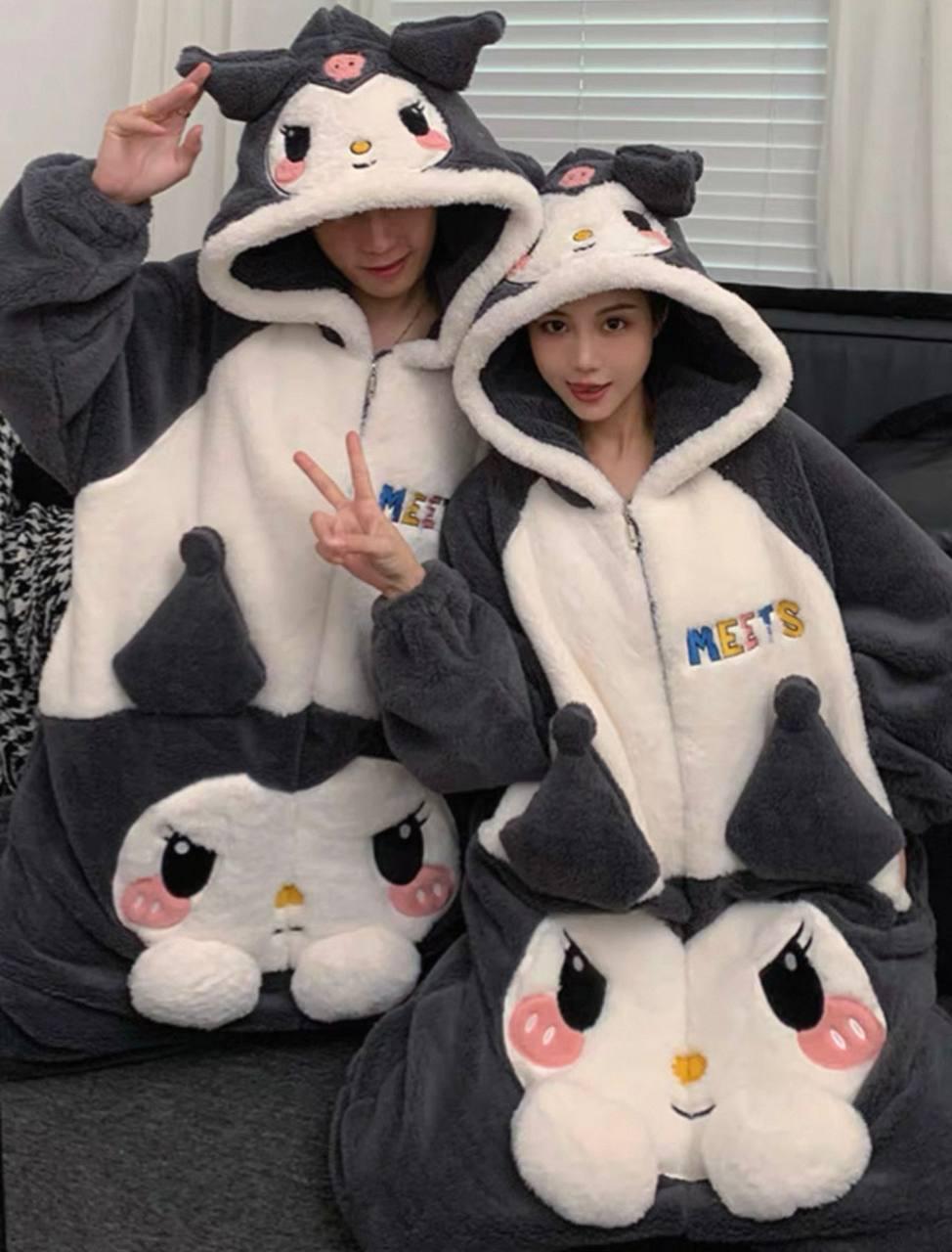 Kuromi Kigurumi, Adult Onesie, Unisex Zip-front Loungewear