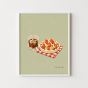 Arte murale minimalista, stampa di cibo di Madrid, illustrazione di patatas bravas e vermouth, poster di tapas spagnole, arredamento estetico per la sala da pranzo