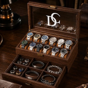 Personalized Watch Box, Custom Engraved Watch Display Case, Men’s Watch Organizer, Gift for Him, Father’s Day Gift, Anniversary Gift
