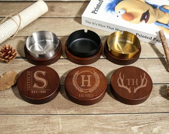 Personalized Wooden Ashtray with Lid, Best Gift for Smokers, Groomsman Gift,Gift For Men,Wedding Party Souvenirs,Dad gift,Groomsman Ash Tray