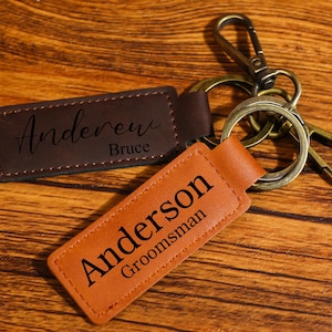 Personalized Keychain, Engraved Leather Key Holder, Key Chain for Groomsmen Proposal Gift,Custom Leather Keyring,Custom Name Keyring