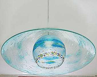 Pendant light fixture Tropical style stained glass hand painted Beach House Decor Coastal Lighting